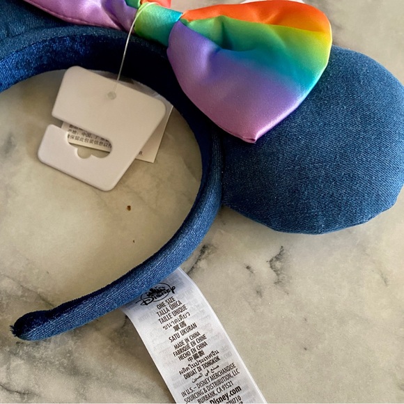 Disney Denim Rainbow Bow Minnie Mickey Ears - Picture 2 of 6